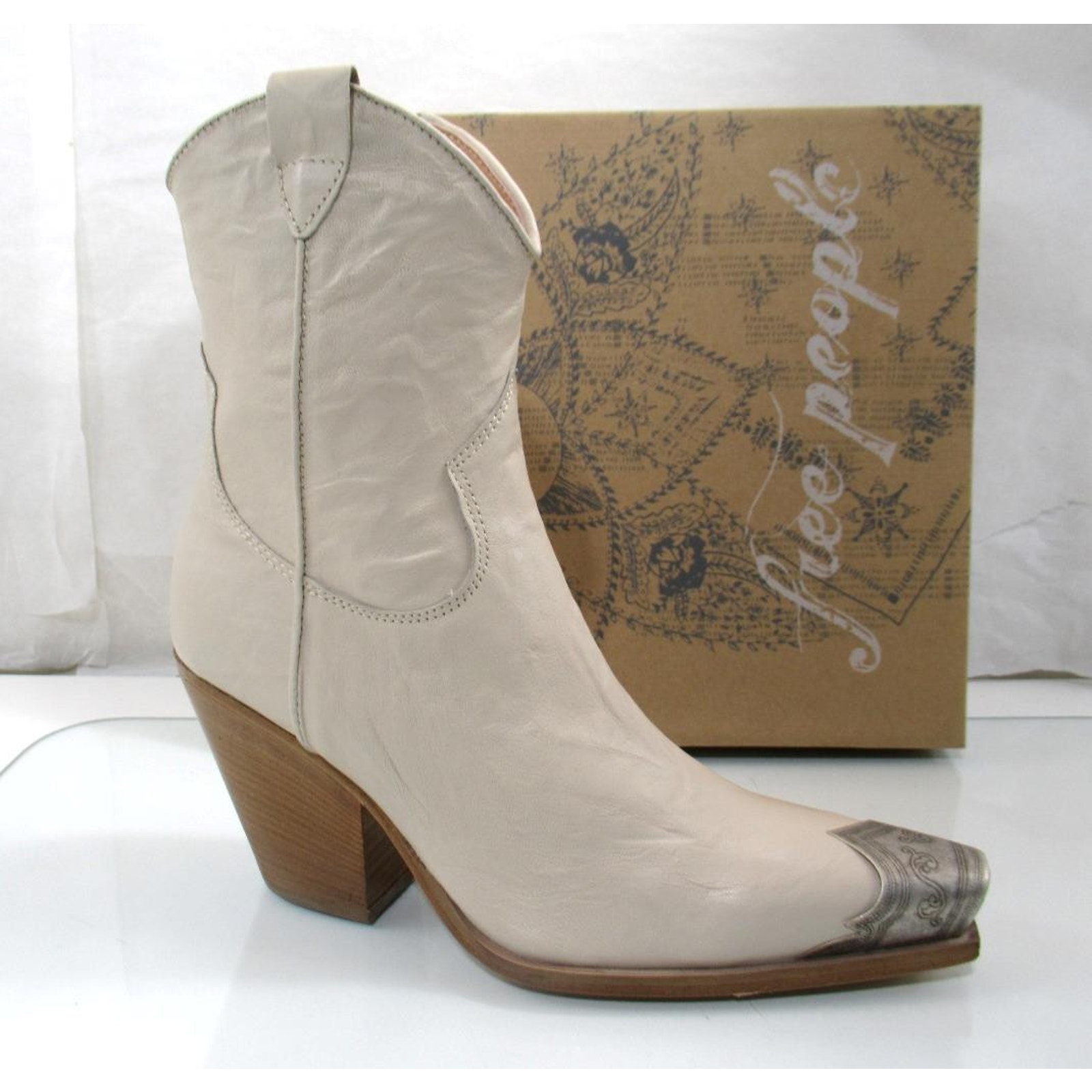 Free People Brayden Western Boot Leather Bone Size Us 9 Eu 39 Made In Italy